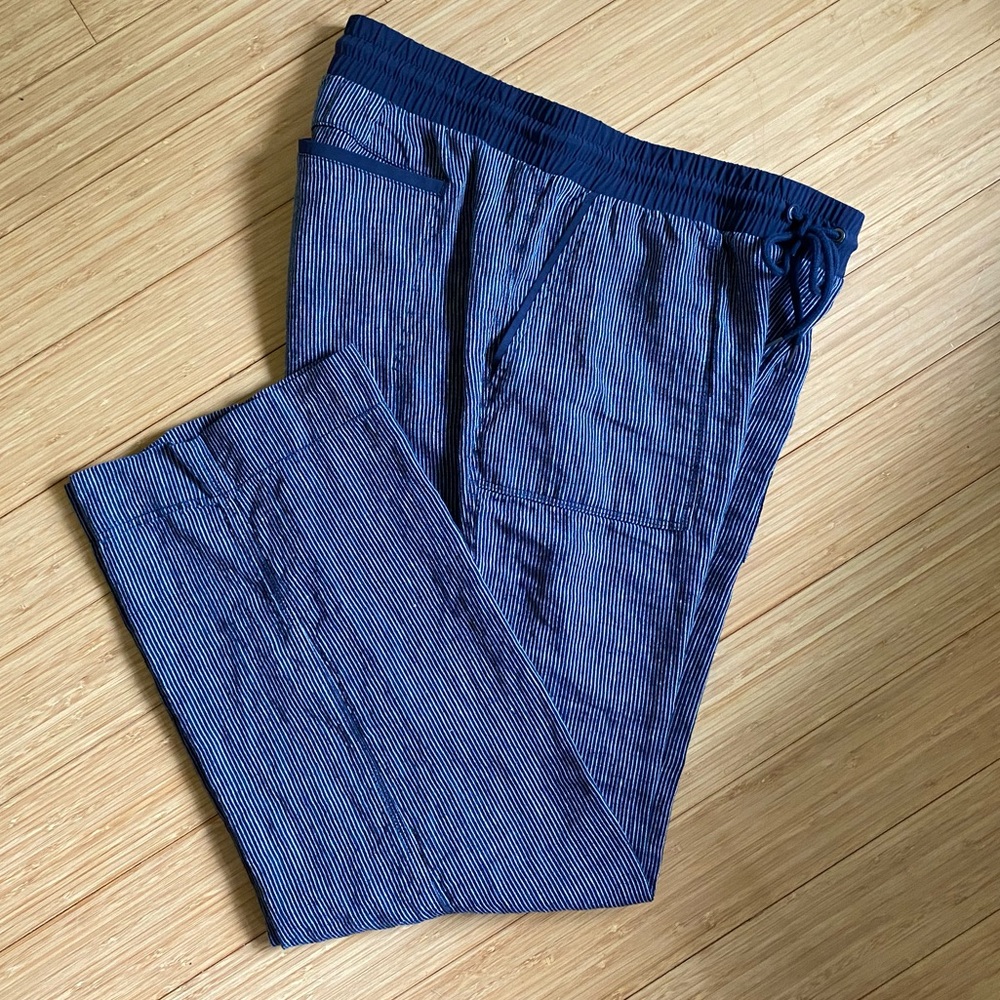 Athleta Navy Striped Linen Pants